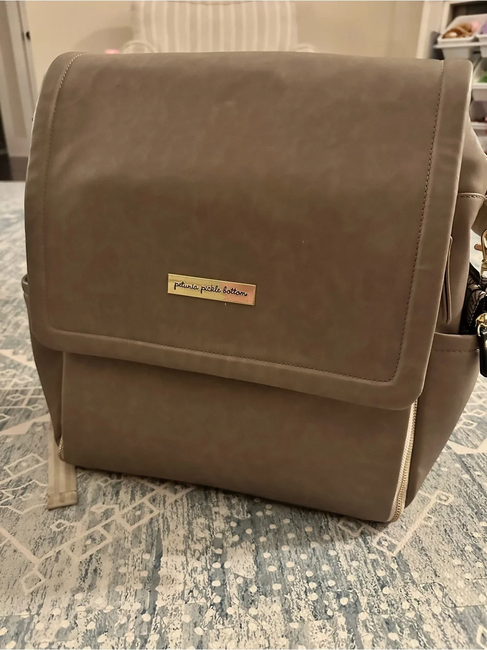 Petunia Pickle Bottom Boxy Backpack in grey matte leatherette. LIKE NEW!